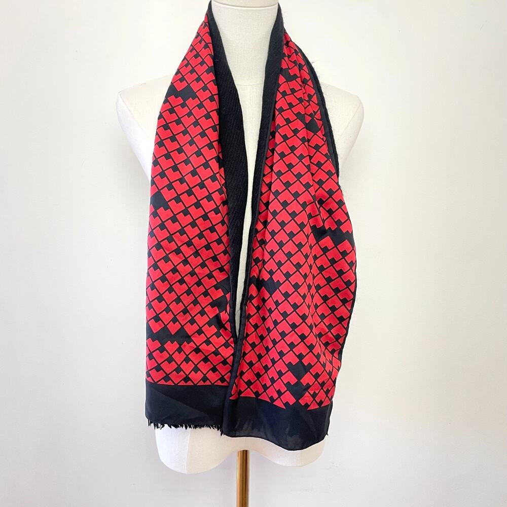Vintage 70s 80s Geometric Quiet Luxury Old Money Silk Cashmere Reversible Scarf